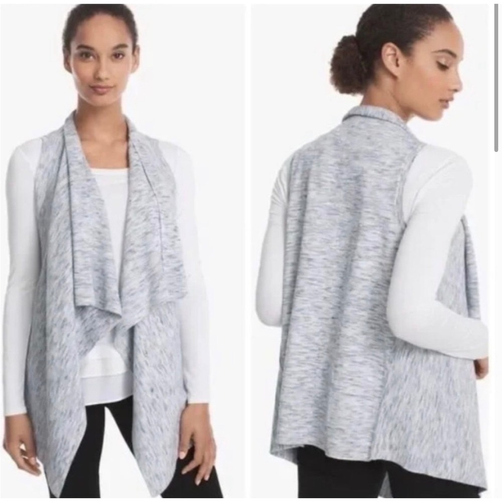 WHBM Sleeveless Casual Coverup Grey Waterfall Open Front Draped Cardigan Vest‎ M